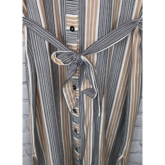 RVCA Womens' Tan Black White Circus Striped Midi Shirt Dress Size XS - Picture 5 of 8